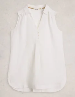 Pure Linen Collared Sleeveless Tunic