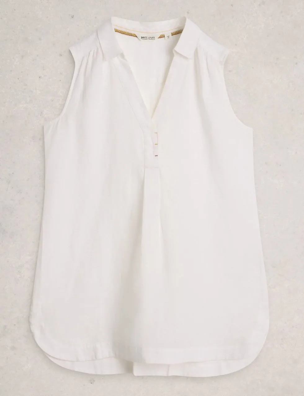 Pure Linen Collared Sleeveless Tunic