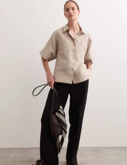 Pure Linen Collared Stitch Detail Shirt