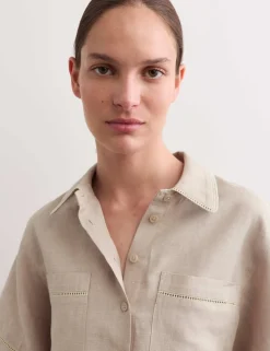Pure Linen Collared Stitch Detail Shirt