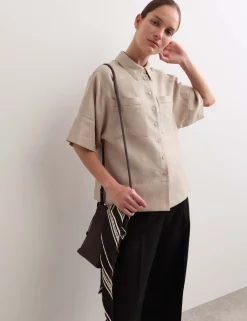 Pure Linen Collared Stitch Detail Shirt