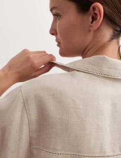 Pure Linen Collared Stitch Detail Shirt