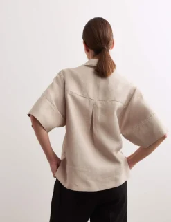 Pure Linen Collared Stitch Detail Shirt