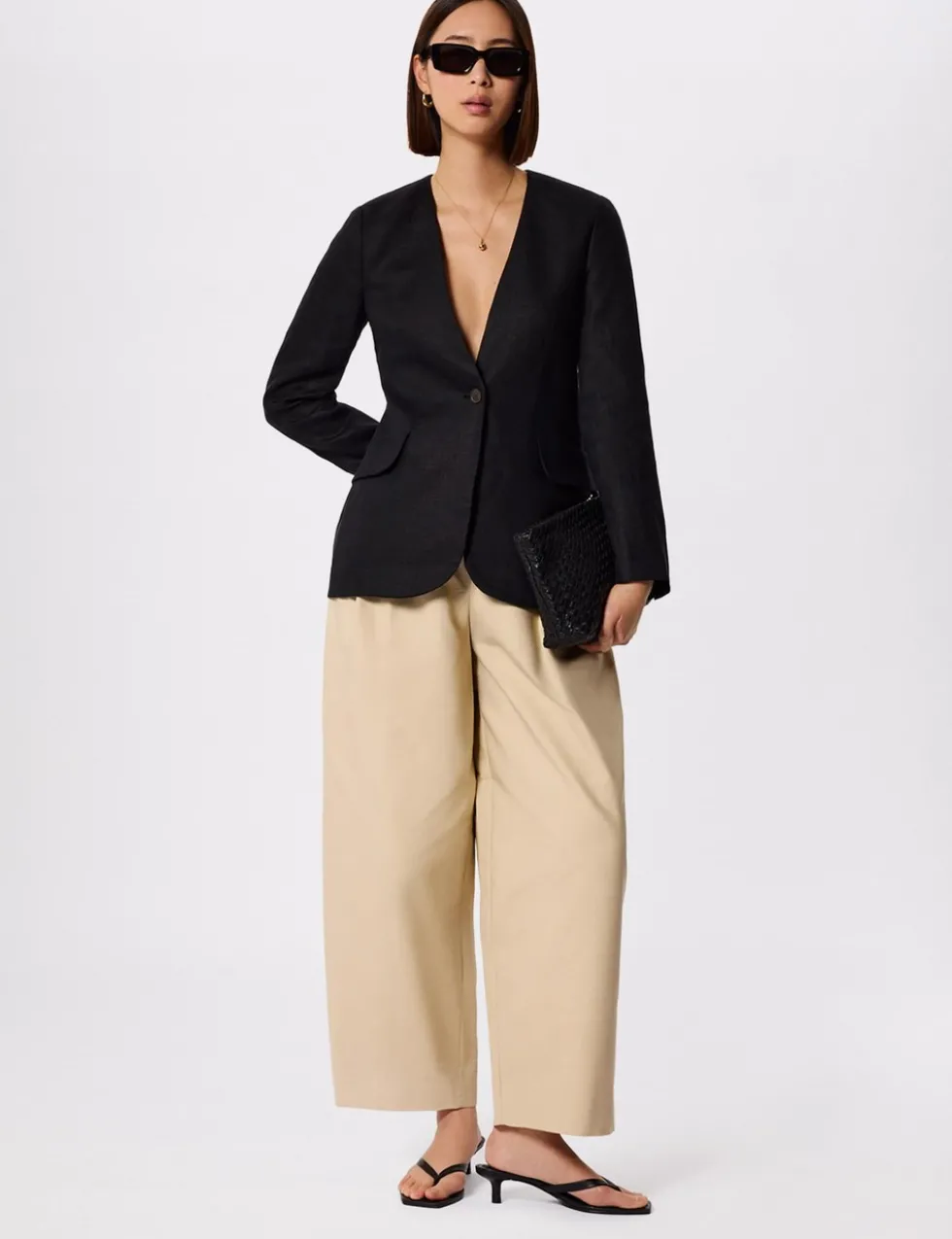 Pure Linen Collarless Blazer