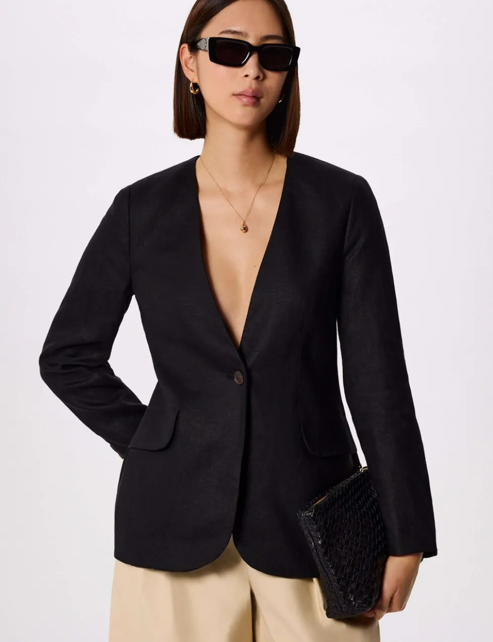 Pure Linen Collarless Blazer