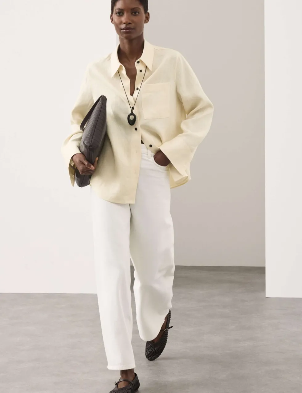 Pure Linen Contrast Button Shirt