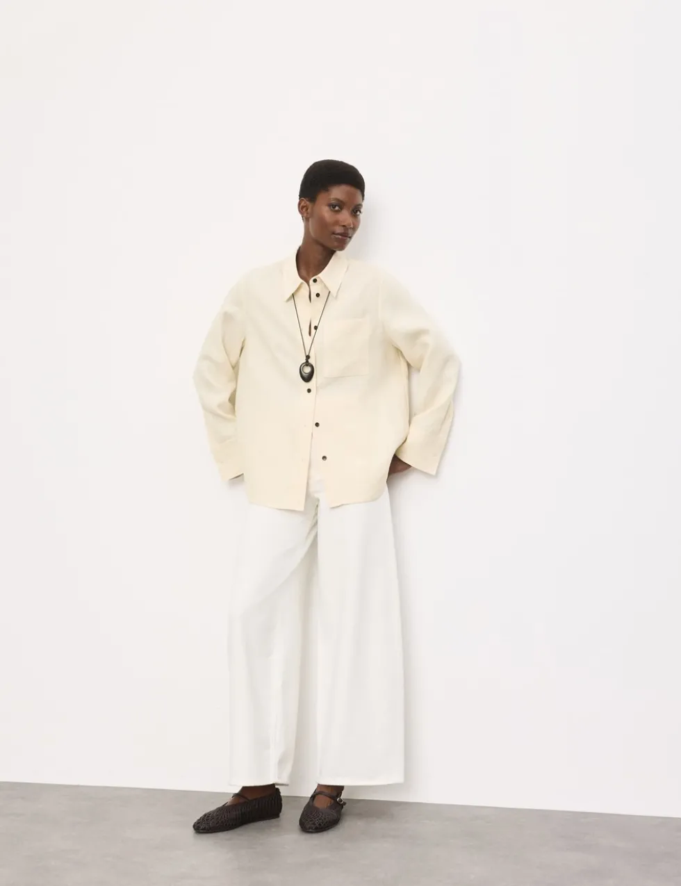 Pure Linen Contrast Button Shirt