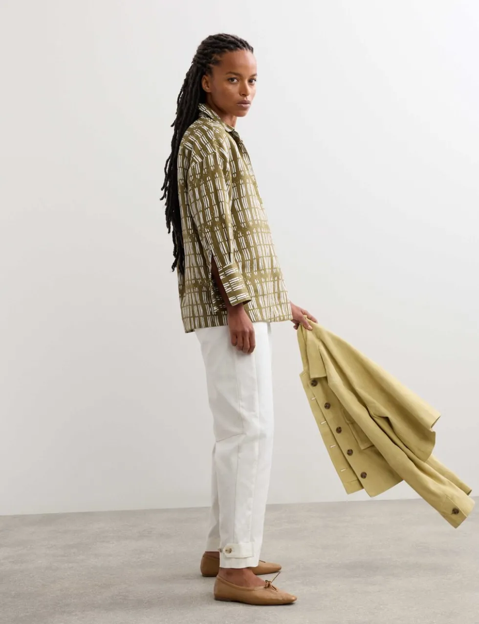 Pure Linen Dash Printed Popover Blouse
