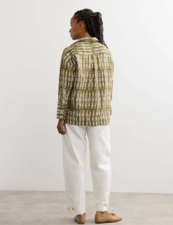 Pure Linen Dash Printed Popover Blouse