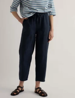 Pure Linen Drawstring Ankle Grazer Trousers