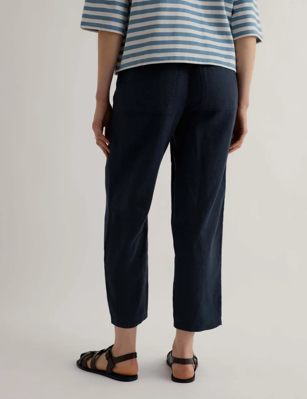 Pure Linen Drawstring Ankle Grazer Trousers