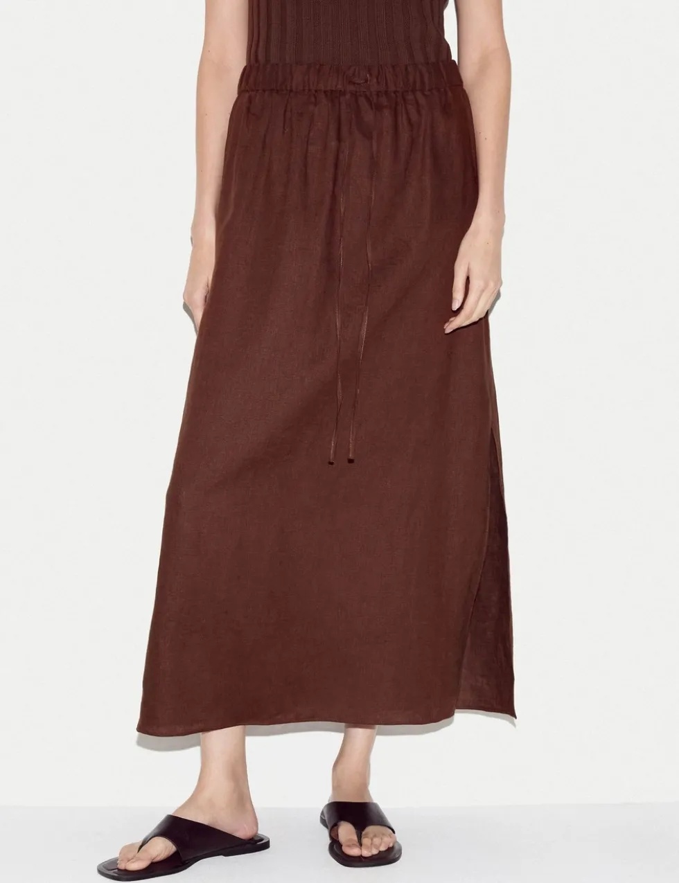 Pure Linen Drawstring Maxi Skirt