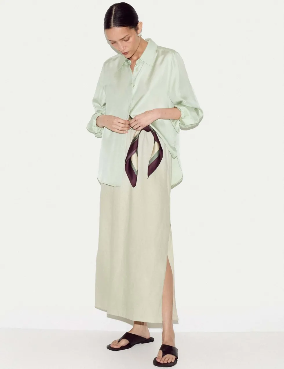 Pure Linen Drawstring Maxi Skirt