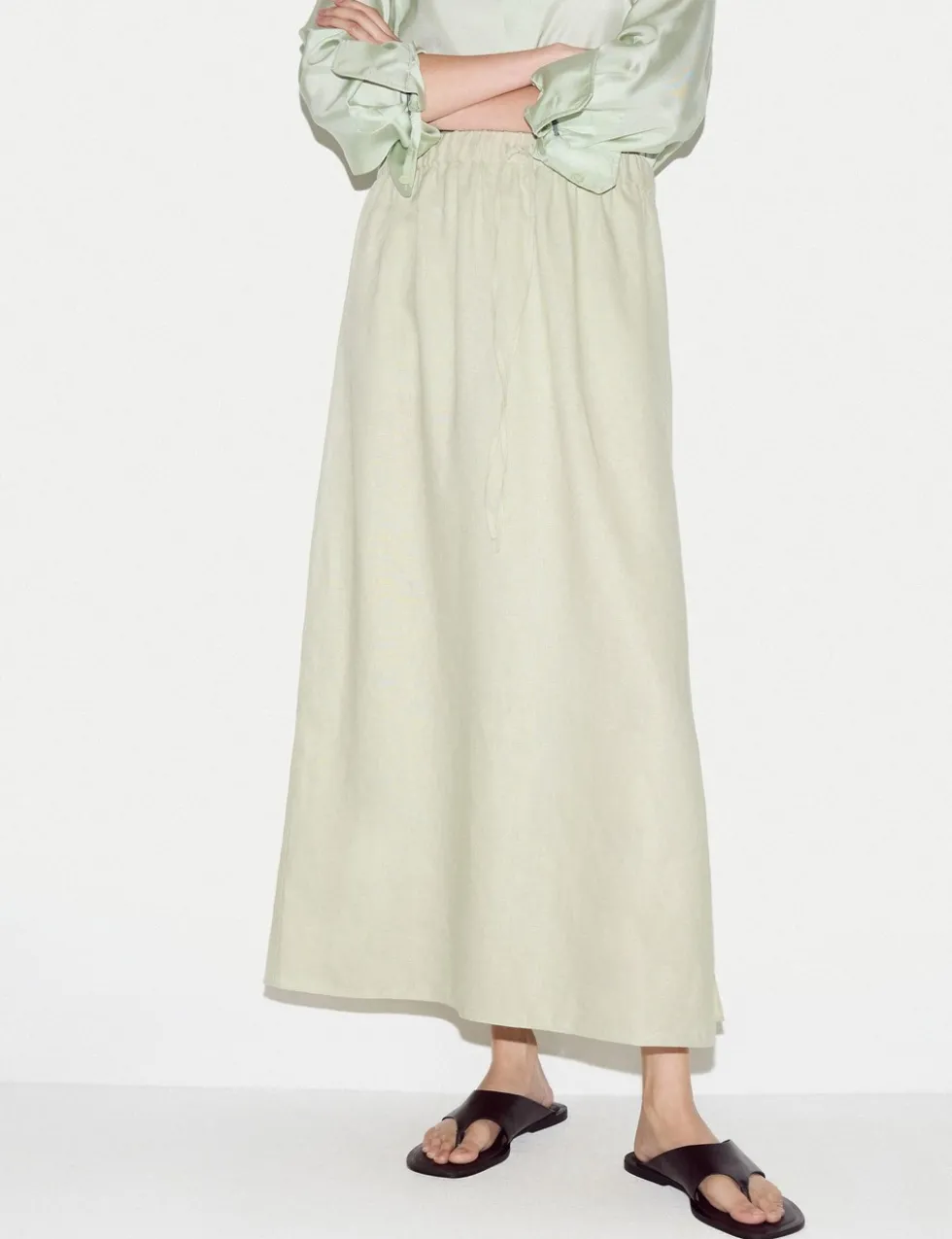 Pure Linen Drawstring Maxi Skirt