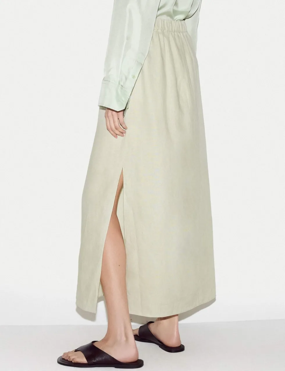 Pure Linen Drawstring Maxi Skirt