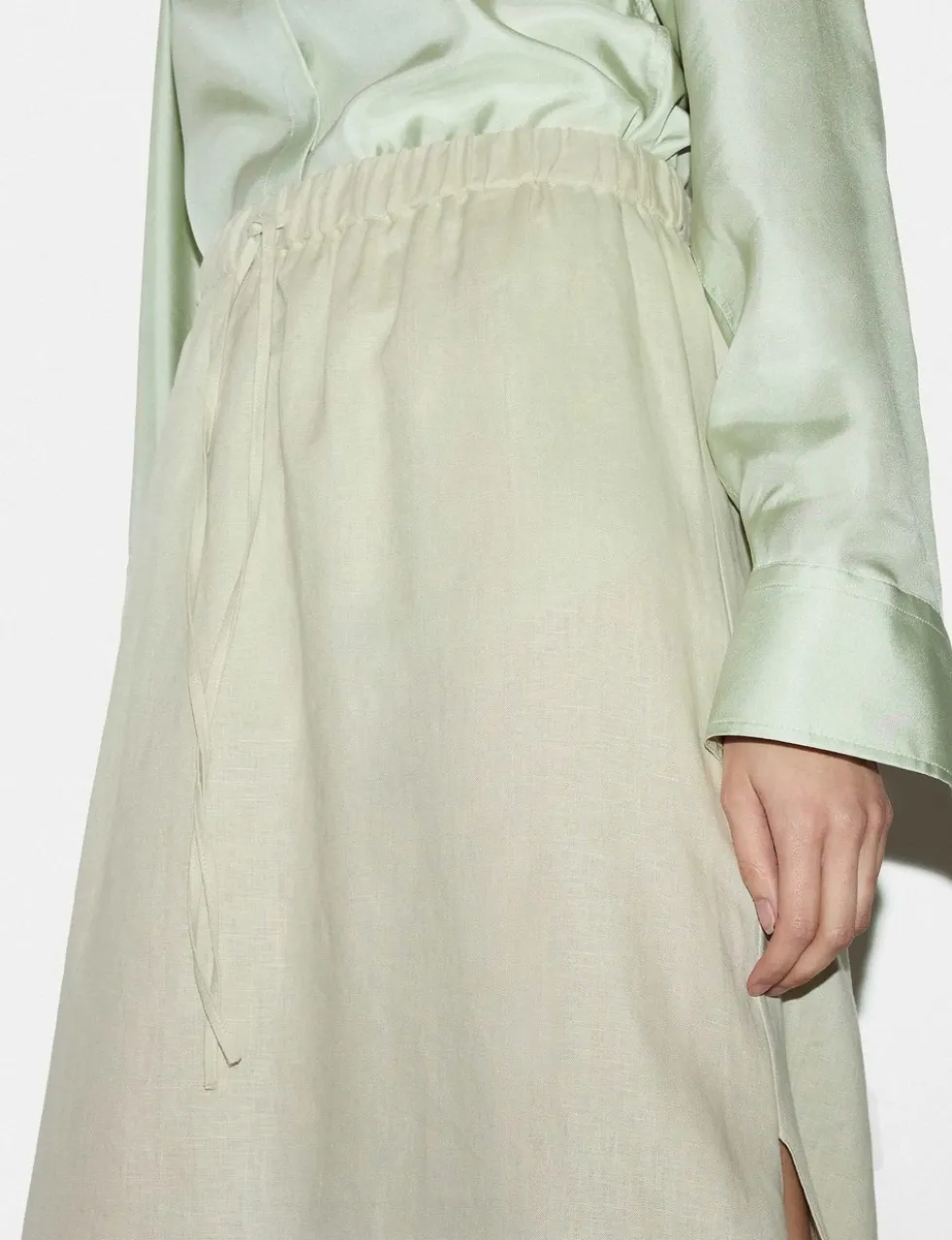 Pure Linen Drawstring Maxi Skirt