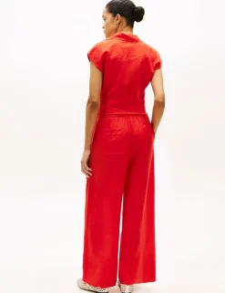 Pure Linen Elasticated Waist Wide Leg Trousers