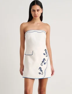 Pure Linen Embroidered Bandeau Mini Dress