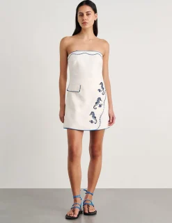 Pure Linen Embroidered Bandeau Mini Dress