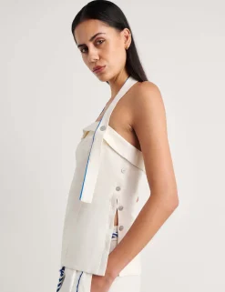 Pure Linen Embroidered Halter Neck Top