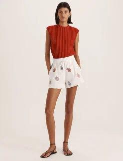 Pure Linen Embroidered Shorts