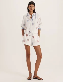 Pure Linen Embroidered Shorts