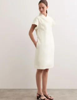 Pure Linen Embroidered V-Neck Wrap Dress