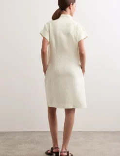 Pure Linen Embroidered V-Neck Wrap Dress