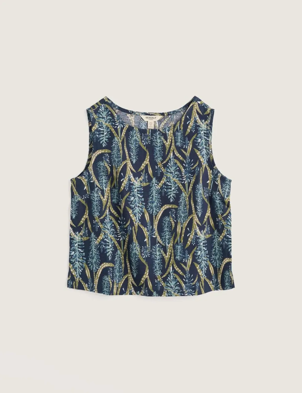 Pure Linen Floral Boat Neck Vest