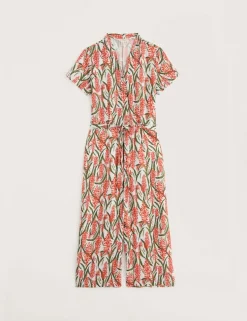 Pure Linen Floral Cropped Jumpsuit