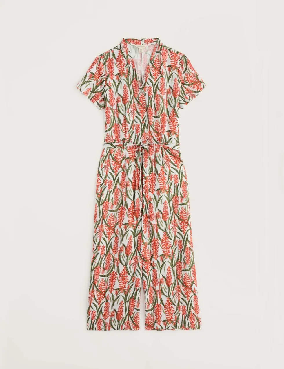 Pure Linen Floral Cropped Jumpsuit