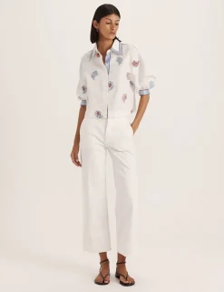 Pure Linen Floral Embroidery Beach Shirt