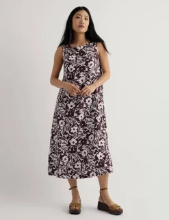 Pure Linen Floral Midi Dress