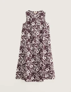 Pure Linen Floral Midi Dress