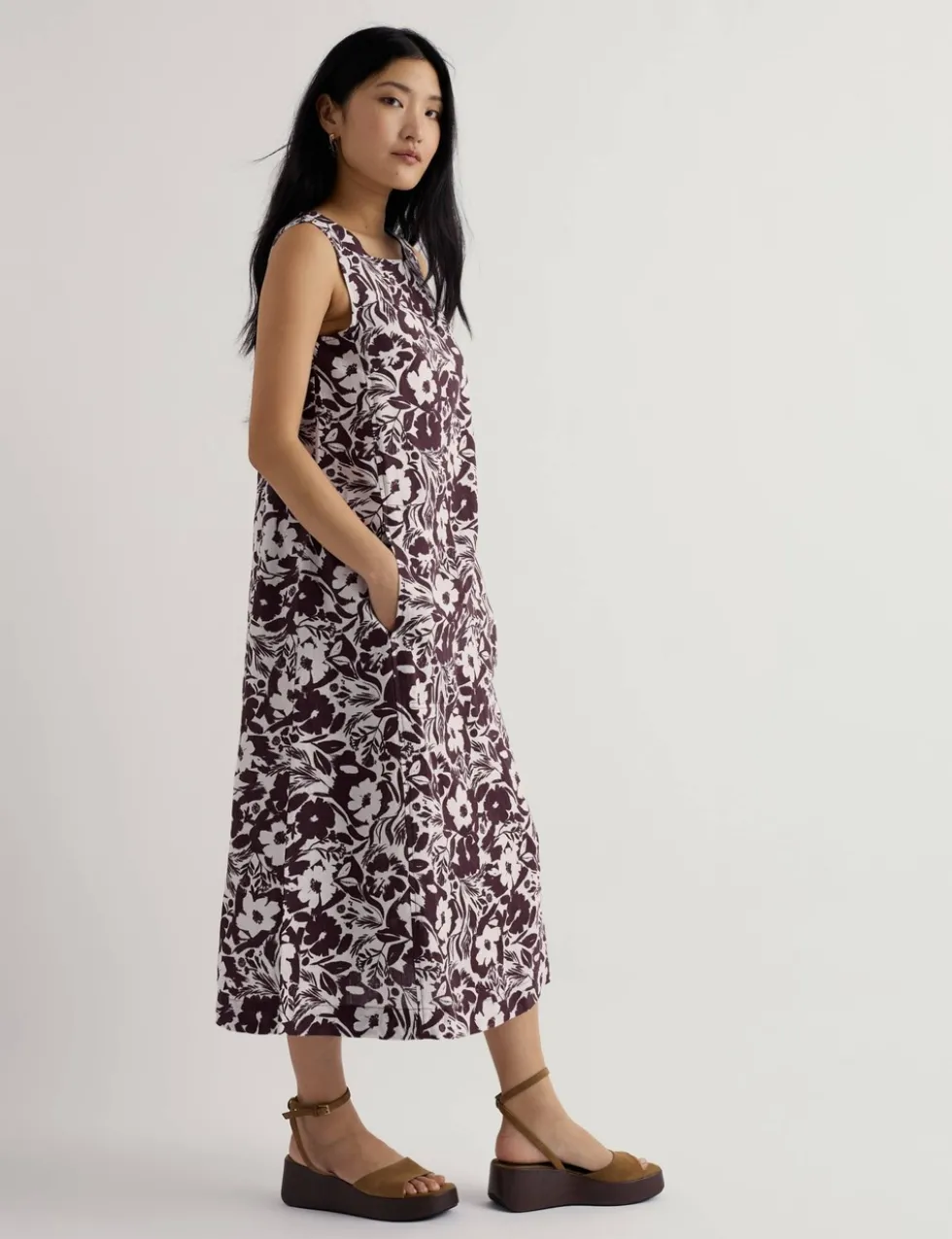 Pure Linen Floral Midi Dress