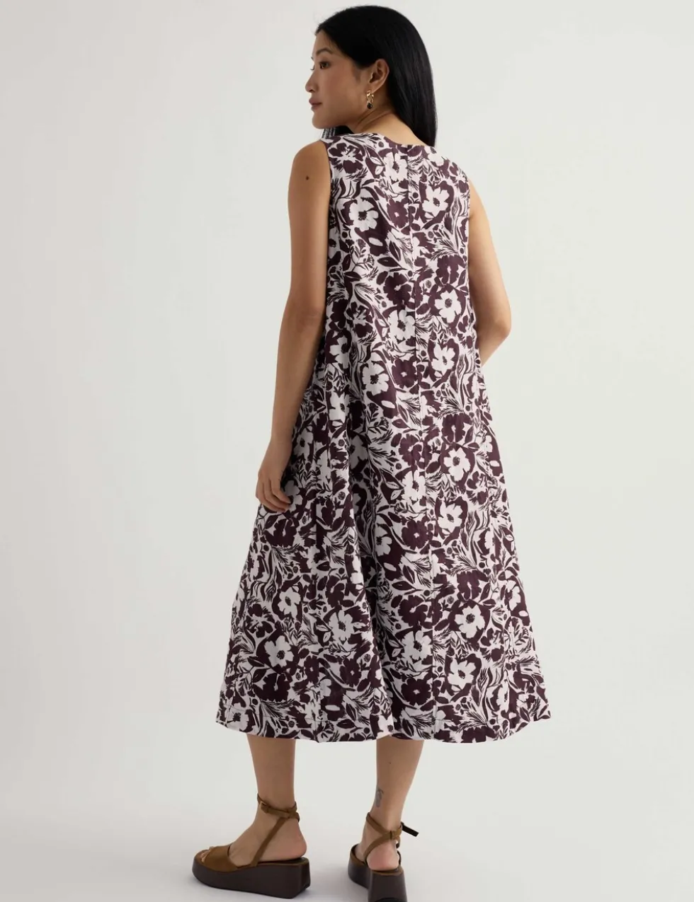Pure Linen Floral Midi Dress