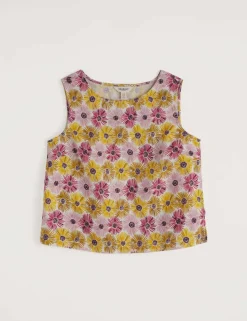 Pure Linen Floral Slash Neck Top