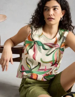 Pure Linen Floral Vest Top