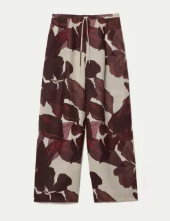 Pure Linen Floral Wide Leg Trousers
