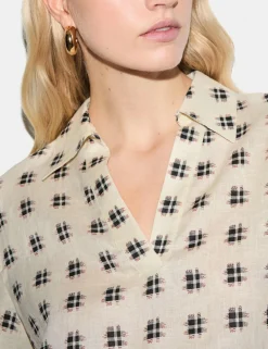 Pure Linen Geometric Checked Tunic