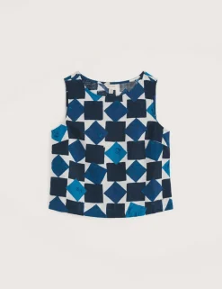 Pure Linen Geometric Print Top