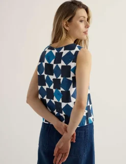 Pure Linen Geometric Print Top
