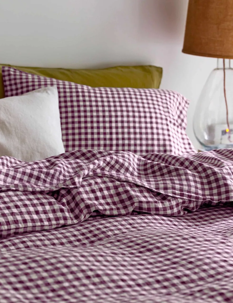 Pure Linen Gingham Flat Sheet