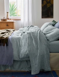 Pure Linen Gingham Flat Sheet