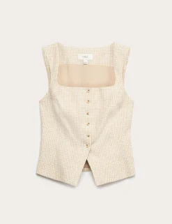 Pure Linen Gingham Waistcoat