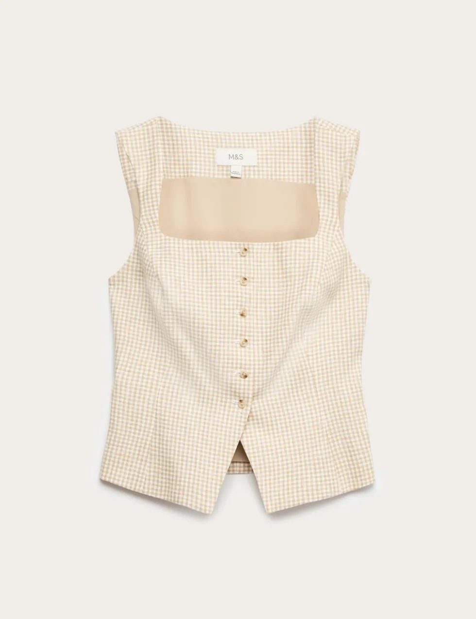 Pure Linen Gingham Waistcoat