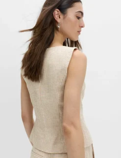 Pure Linen Gingham Waistcoat