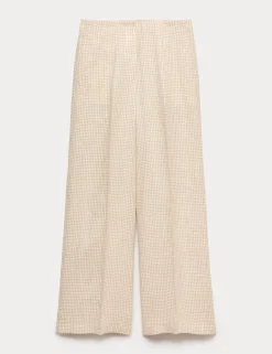 Pure Linen Gingham Wide Leg Trousers