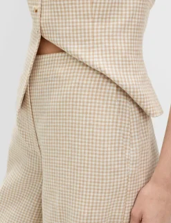 Pure Linen Gingham Wide Leg Trousers