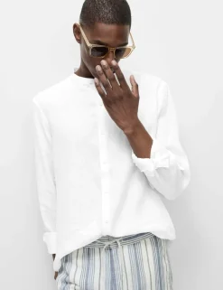 Pure Linen Grandad Collar Shirt